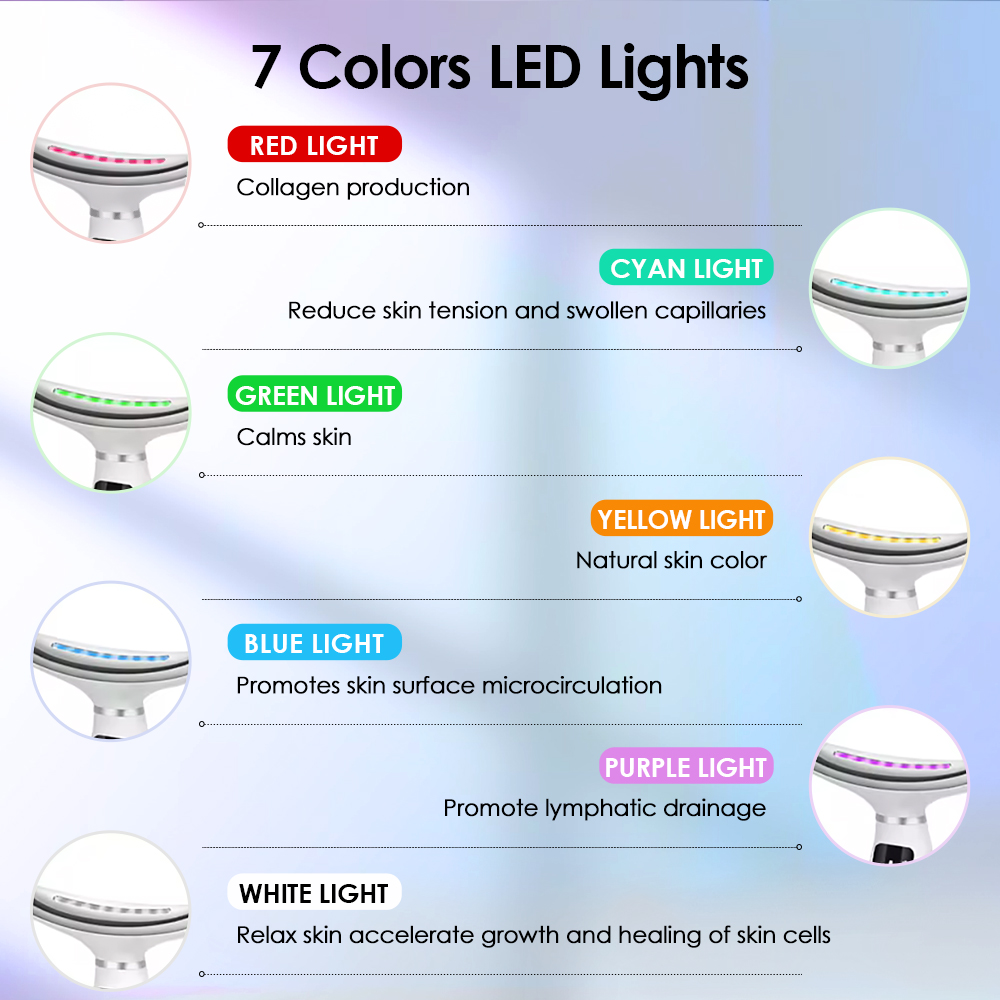 7가지 색상 LED 조명 얼굴 목 미용 장치 진동 마사 - Skincare Glowing 리뷰 및 가격